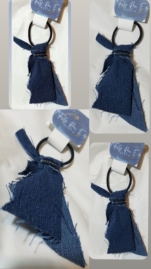 Image of Tasty Raw Edge Denim “Hemmed Up” Ponytail Style Accent