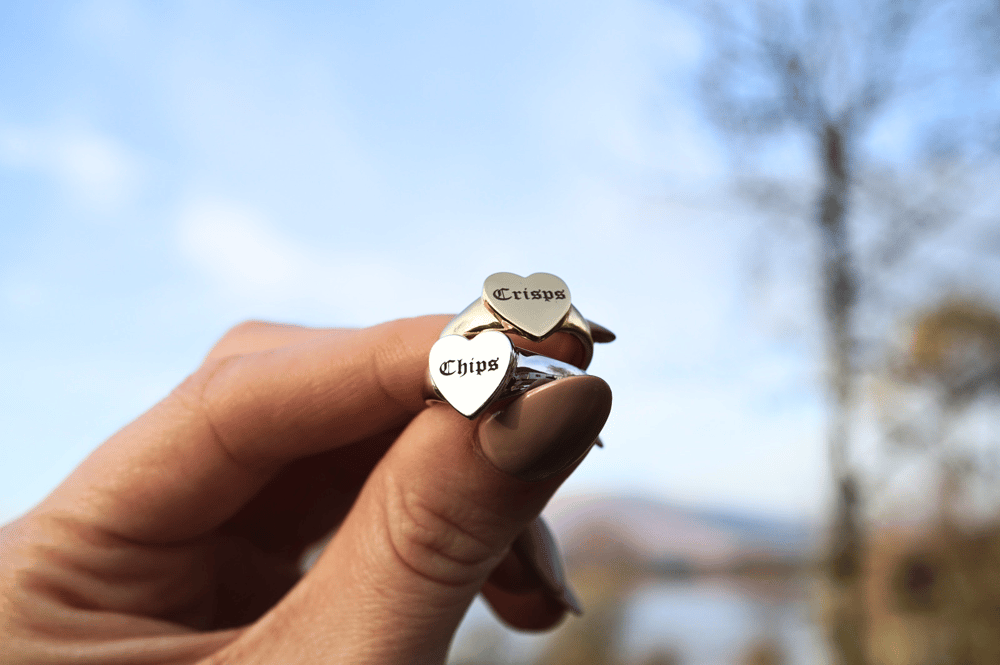 PERSONALISED Rhodium Plated Sterling Silver Love Heart Signet Ring