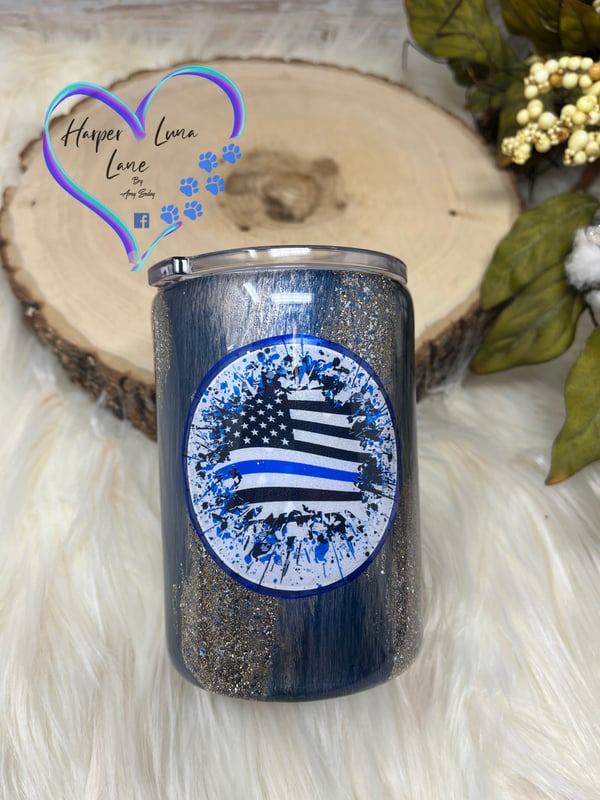 Image of 12 oz Police Blue Woodgrain Whiskey Tumbler