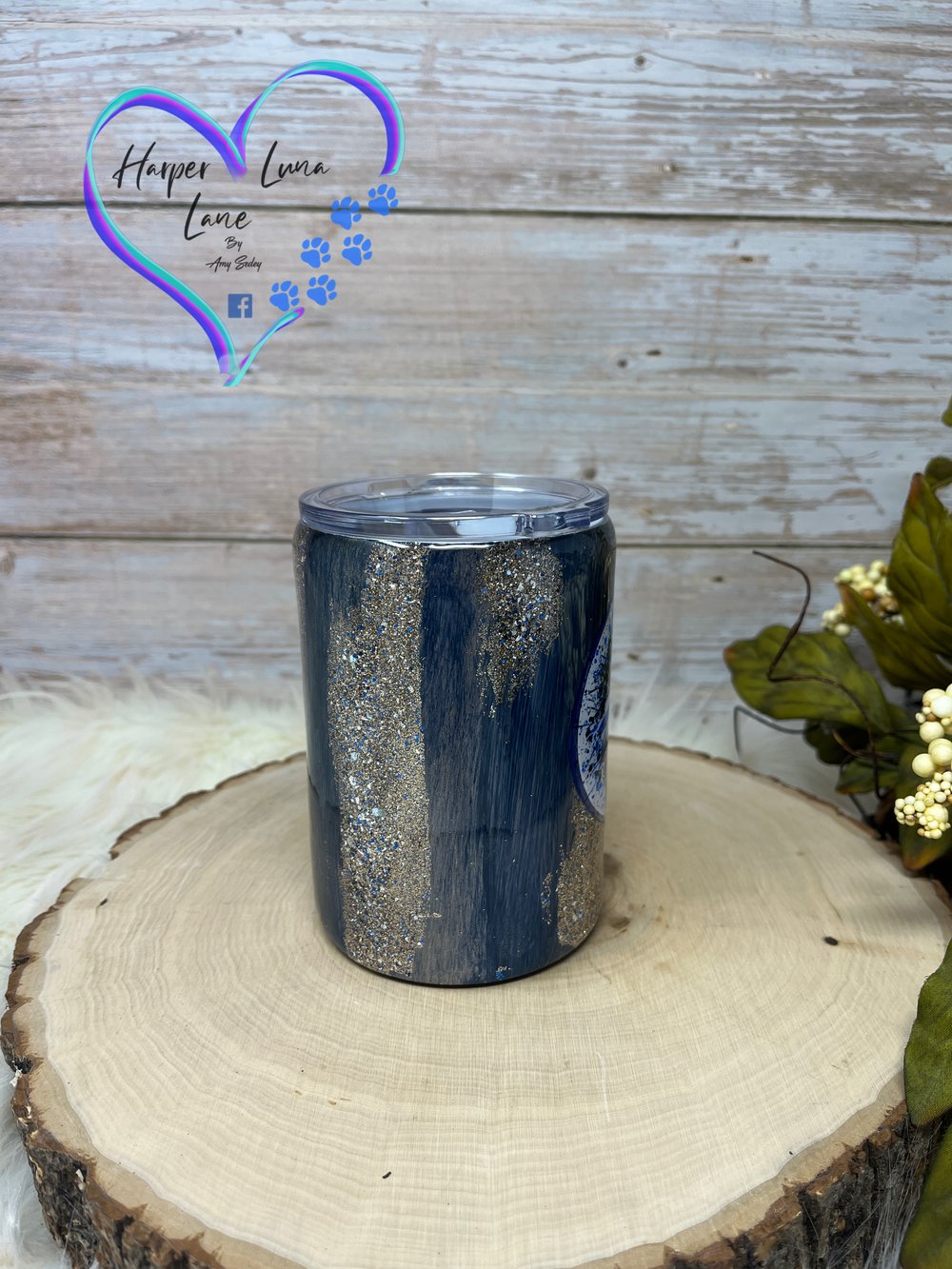 Image of 12 oz Police Blue Woodgrain Whiskey Tumbler
