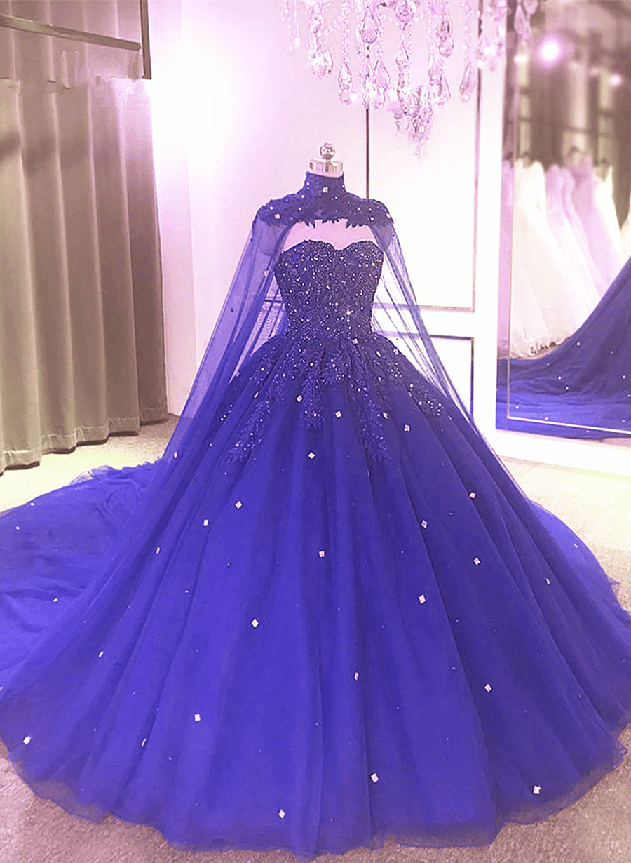 Gorgeous Blue Sparkle Beaded Tulle Ball Gown Sweet 16 Dress, Blue Quinceanera Dress