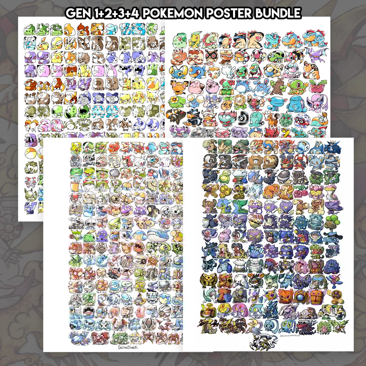 Image of Gen 1+2+3+4 Pokemon Poster Bundle