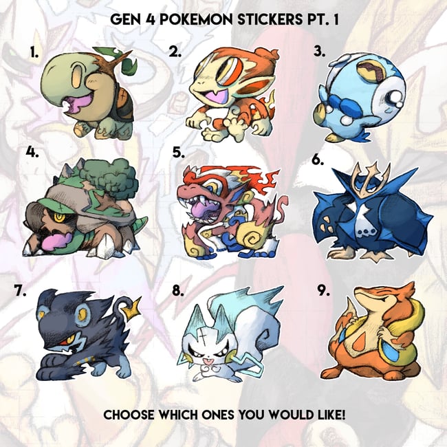 Gen 4 Pokemon Stickers Pt.1 | Dalton Doodles Online Shop