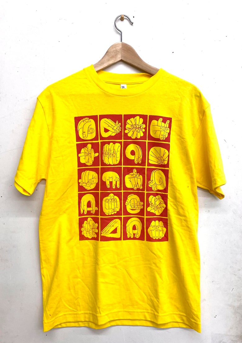 Image of Bad Hands T-Shirt ( red on yellow)