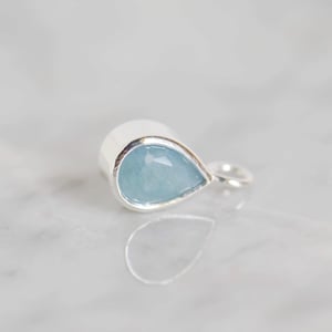 Image of Icy Blue Aquamarine pear cut classic silver necklace