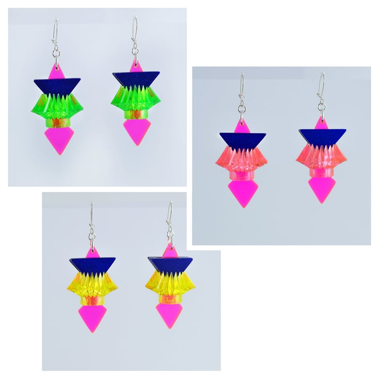 Image of Vintage Fairy Light Earrings Abstract Neon