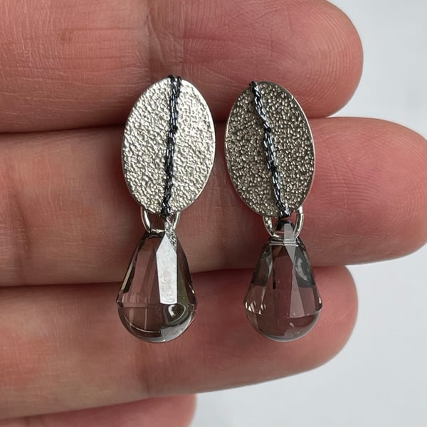 Image of Small Sewn Up Earrings with grey Swarovski Crystal drops