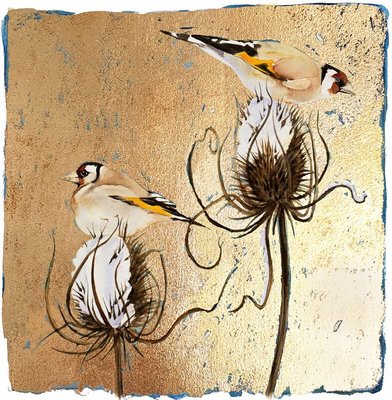 Image of JACKIE MORRIS - 'WINTER TEASELS' - LIMITED EDITION PRINT WITH HAND APPLIED GOLD LEAF - SIGNED