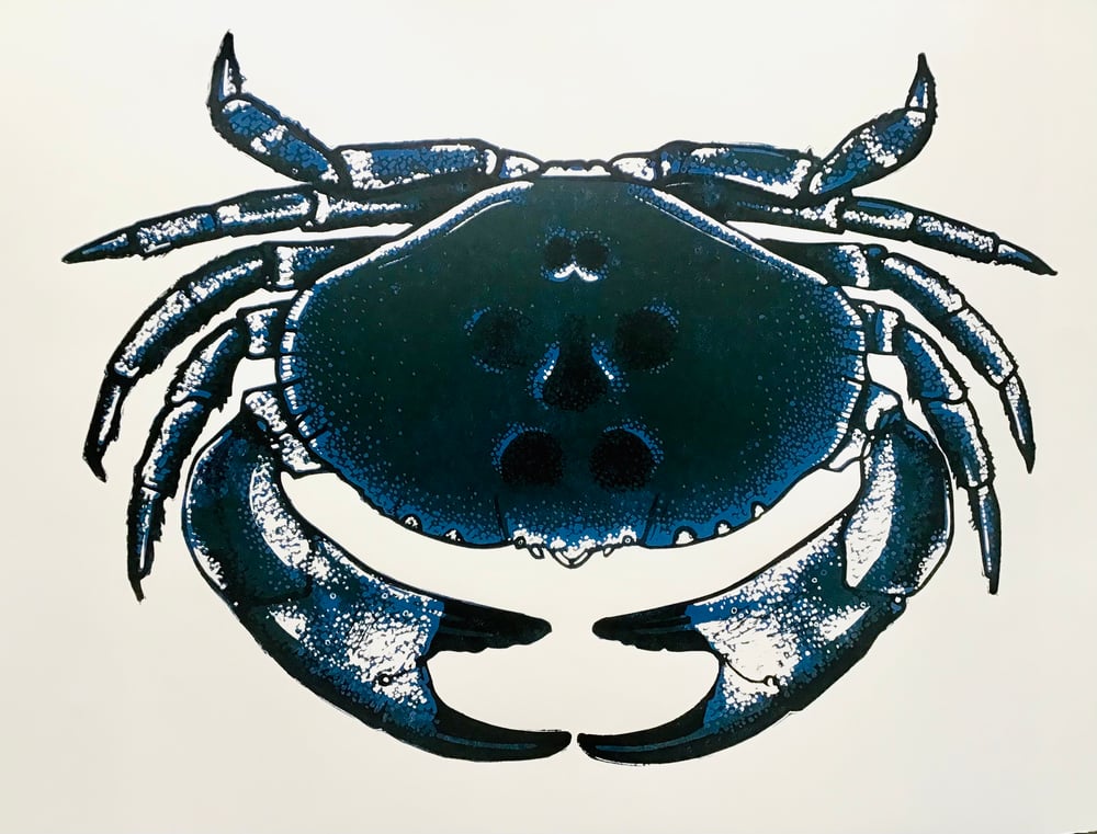 2/3 colour Crab reduction linocut print