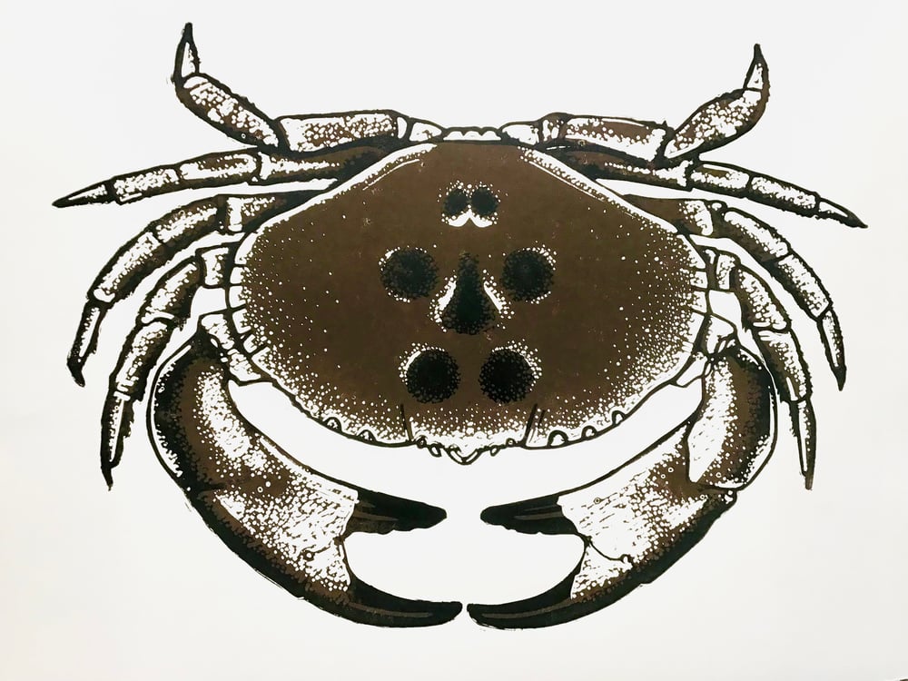 2/3 colour Crab reduction linocut print