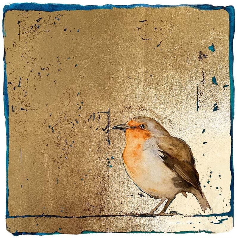 Image of JACKIE MORRIS - 'ROBIN' - LIMITED EDITION PRINT WITH HAND APPLIED GOLD LEAF - SIGNED