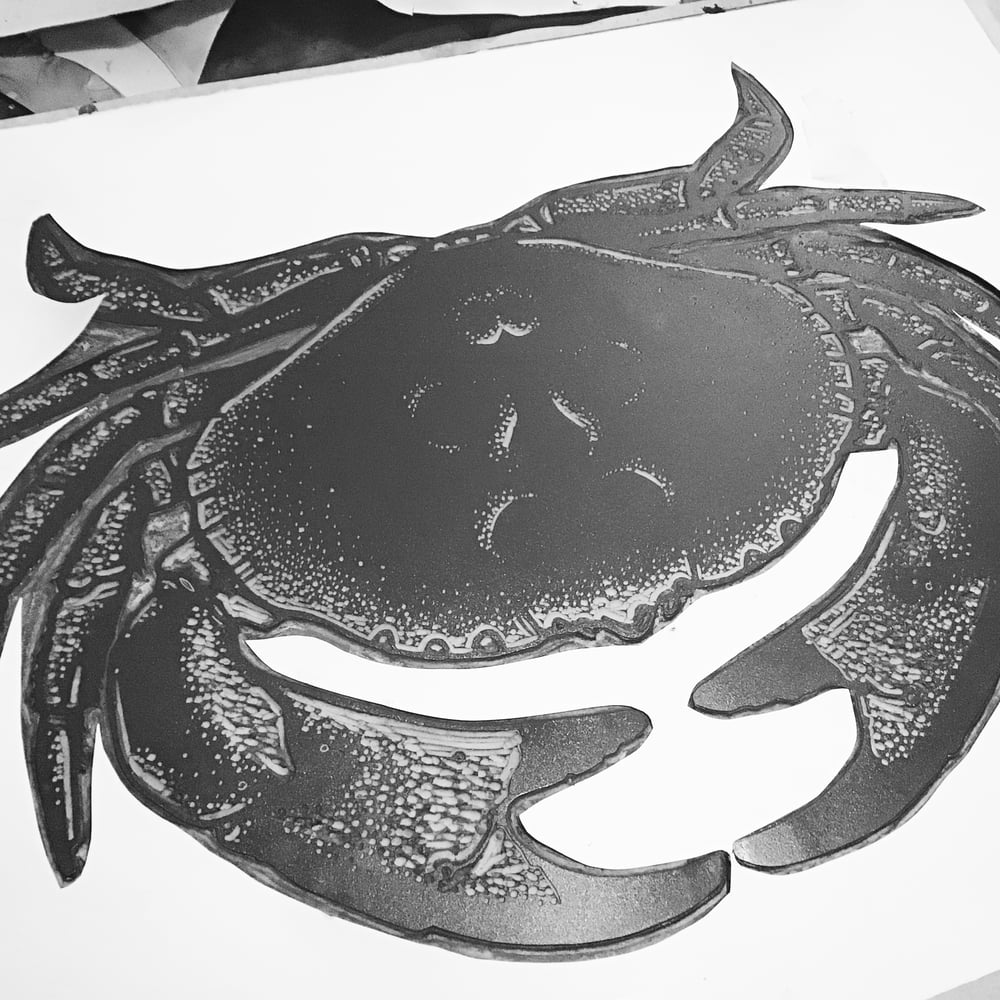 2/3 colour Crab reduction linocut print