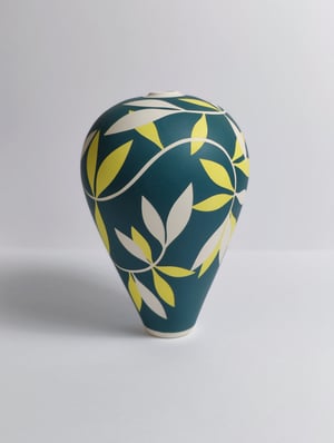 Image of Large Emerald, Yellow & White Leaf Vessel 