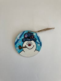 Image 1 of Frosty the Snowman hand painted wooden ornament 