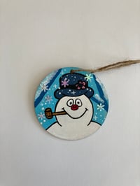 Image 2 of Frosty the Snowman hand painted wooden ornament 
