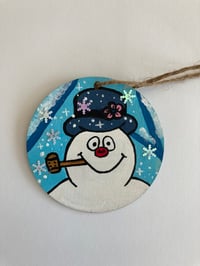 Image 3 of Frosty the Snowman hand painted wooden ornament 