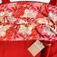 Image 2 of Bright red reversible wool bag with floral lining