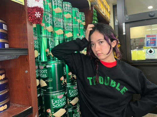 Image of Green Sparkle Trouble Sweatshirt Limited Edition🕸💚🖤