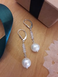 Image 1 of Jumbo Pearl Earrings with Topaz 3LS