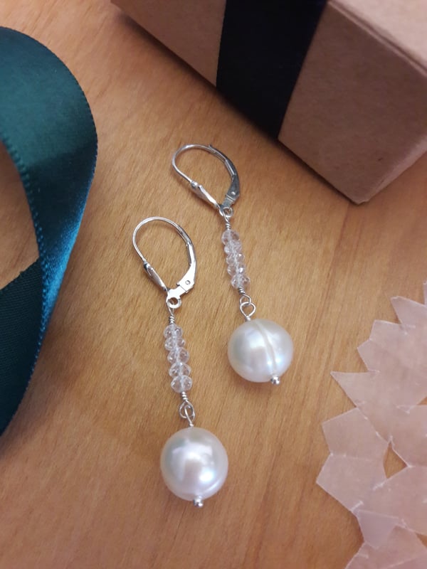 Image of Jumbo Pearl Earrings with Topaz 3LS