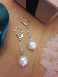 Image 3 of Jumbo Pearl Earrings with Topaz 3LS