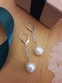 Image 2 of Jumbo Pearl Earrings with Topaz 3LS