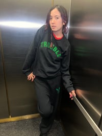 Image 3 of Green Sparkle Trouble Sweatshirt Limited Edition🕸💚🖤