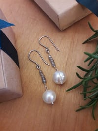Image 2 of Jumbo White Pearl Earrings with Labradorite 3XD