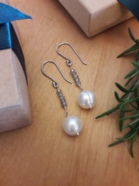 Image 3 of Jumbo White Pearl Earrings with Labradorite 3XD