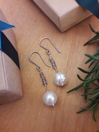 Image 5 of Jumbo White Pearl Earrings with Labradorite 3XD
