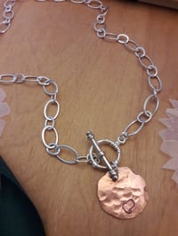 Image 1 of Sterling Oval Link necklace with Hammered Penny 3UV