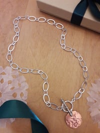Image 4 of Sterling Oval Link necklace with Hammered Penny 3UV