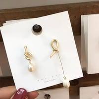 Image 1 of Asymmetric Pearl and Beige-Gold Earring 