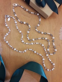 Image 1 of White Pearls with Labradorite or Rainbow Moonstones 3XC & 3WZ