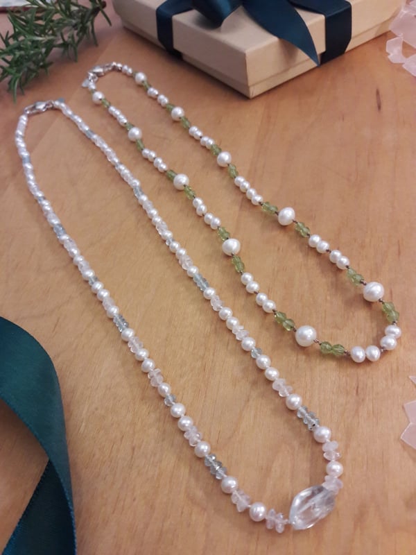 Image of White Pearls with Swiss Blue Topaz 3UW or Peridot 3WX