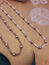 Image 4 of Taupe Freshwater Pearls with White Pearls, Rainbow Moonstone & Smoky Topaz