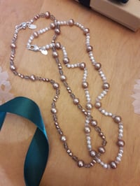 Image 5 of Taupe Freshwater Pearls with White Pearls, Rainbow Moonstone & Smoky Topaz
