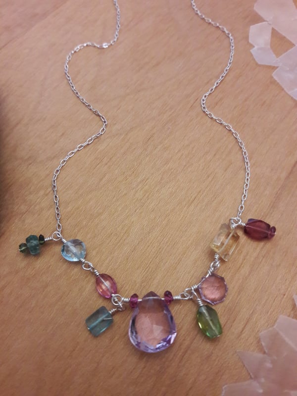 Image of Multi Colored Sterling Gemstone Necklace 3IY