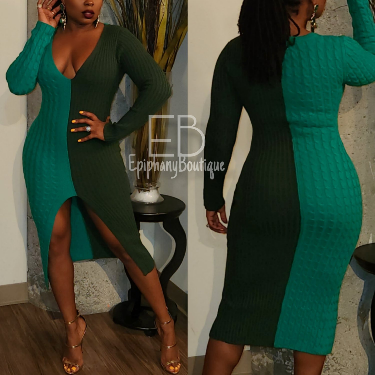 Image of The Shades of Green Sweater Dress 