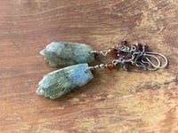 Image 4 of Carved Labradorite Feather, Gemstones and Sterling Silver earrings 