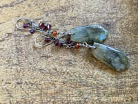 Image 2 of Carved Labradorite Feather, Gemstones and Sterling Silver earrings 