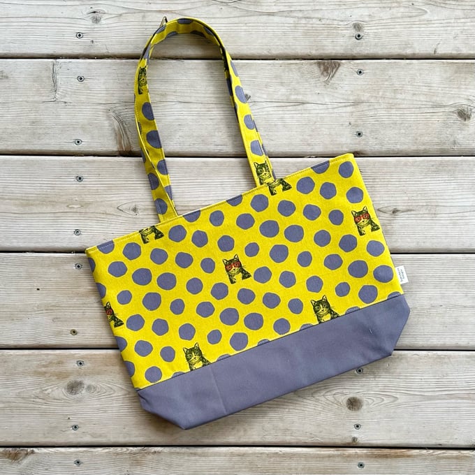 Image of Market Tote Echino Cool Cats Mustard and Gray