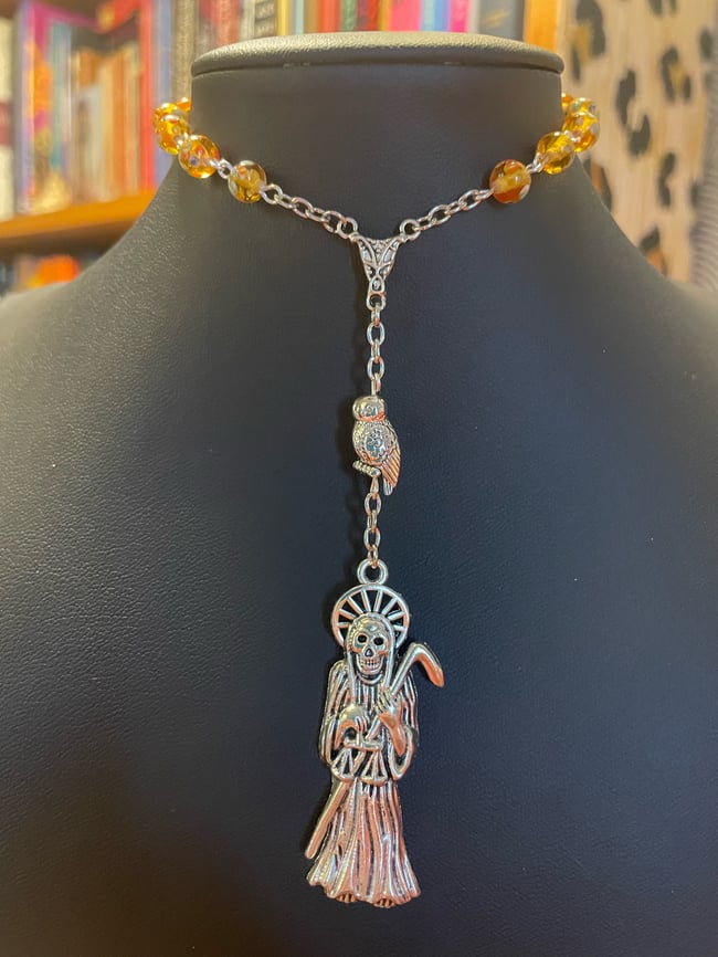 Santa Muerte Car Rosary - Gold Pattern