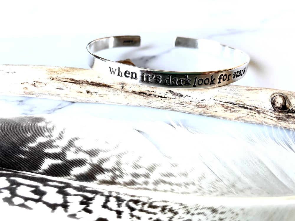 Handmade Sterling Silver 'when it's dark look for stars' Cuff Bracelet 925