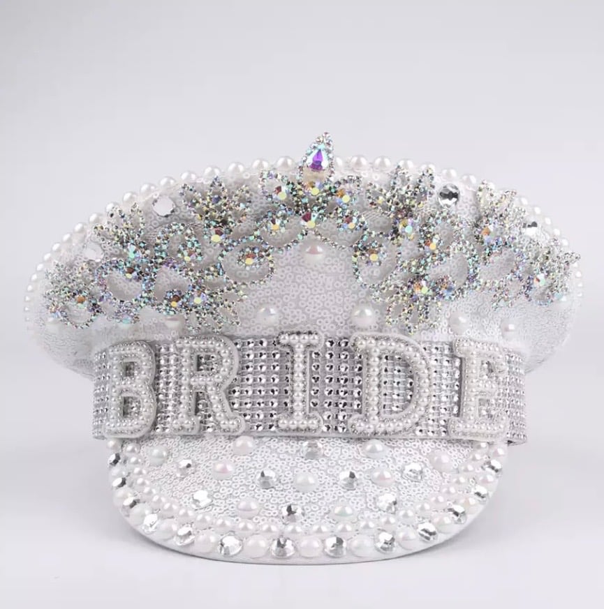 Image of Bride captain Diamante hat In white 