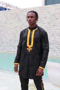 Image 1 of THE  SIKANI SHIRT - BLACK / GOLD EMBROIDERY