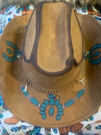 Image 1 of Turquoise Horseshoe Hand-Burned Cattlemen Cowboy Hat