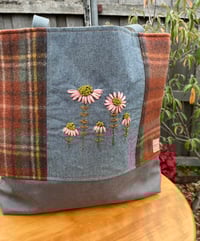 Image 2 of Hand Embroidered Daisies on Scottish Tartan ‘Antique Royal Stewart’  -Tote Bag