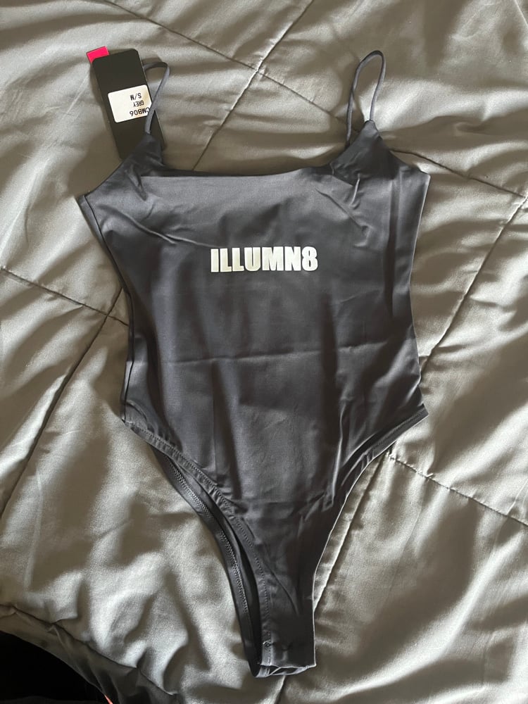 Image of grey bodysuit spaghetti strap