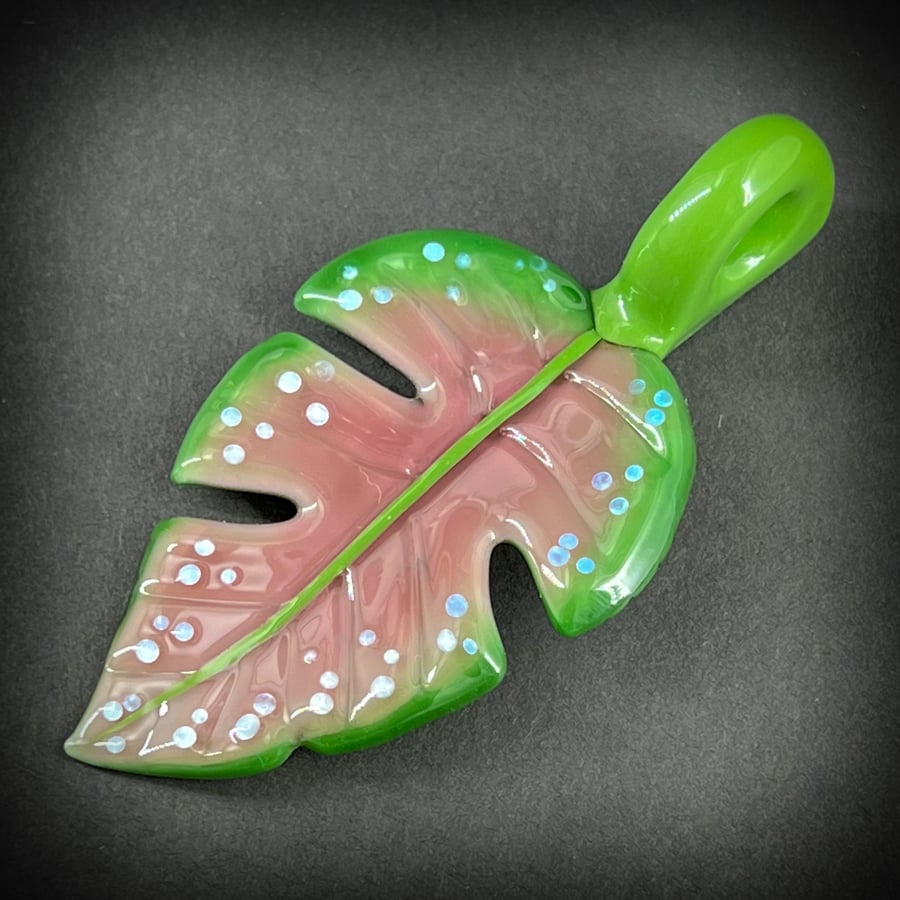 Image of Pink Topped Monstera Leaf Pendant